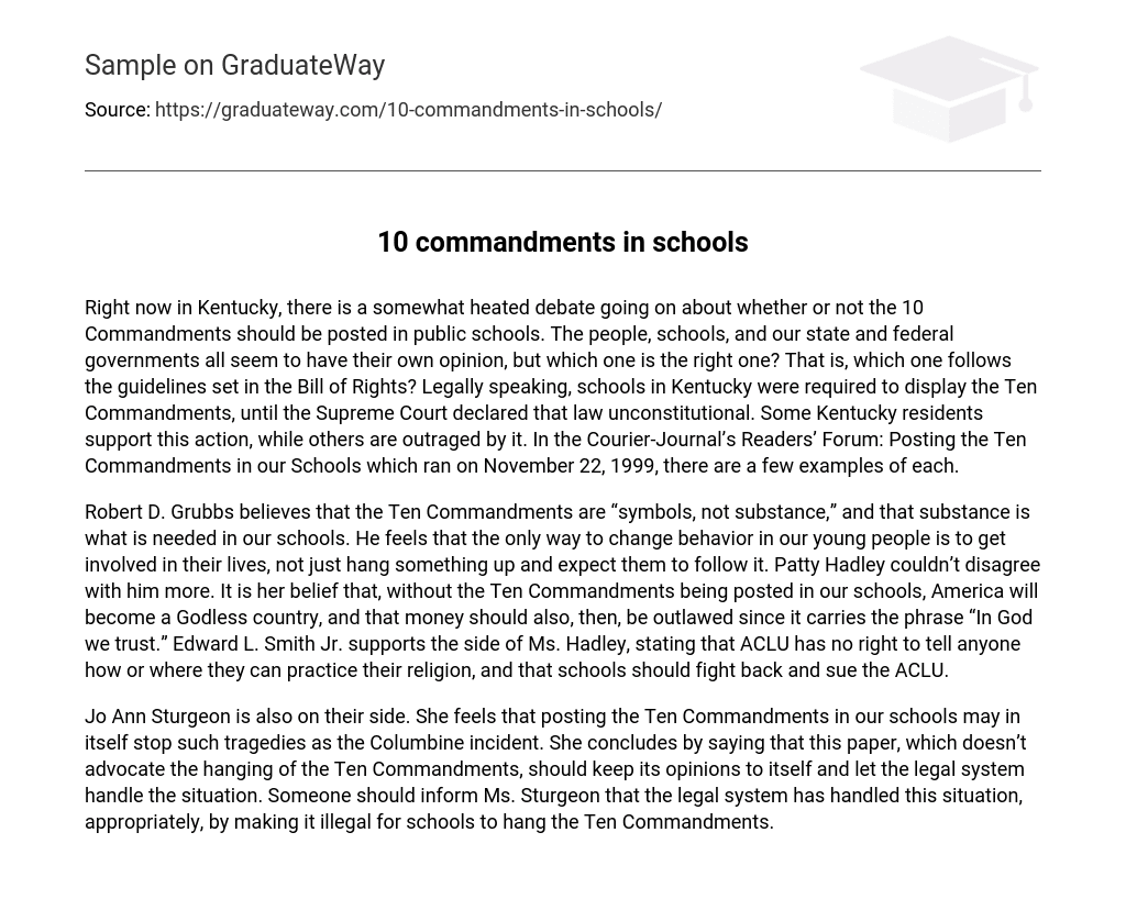 The 10 Commandments in Kentucky Schools: A Bill of Rights Debate