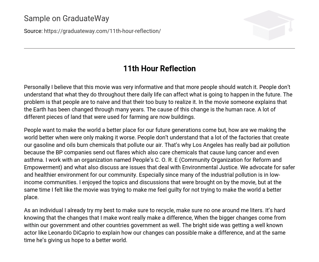 11th Hour Reflection