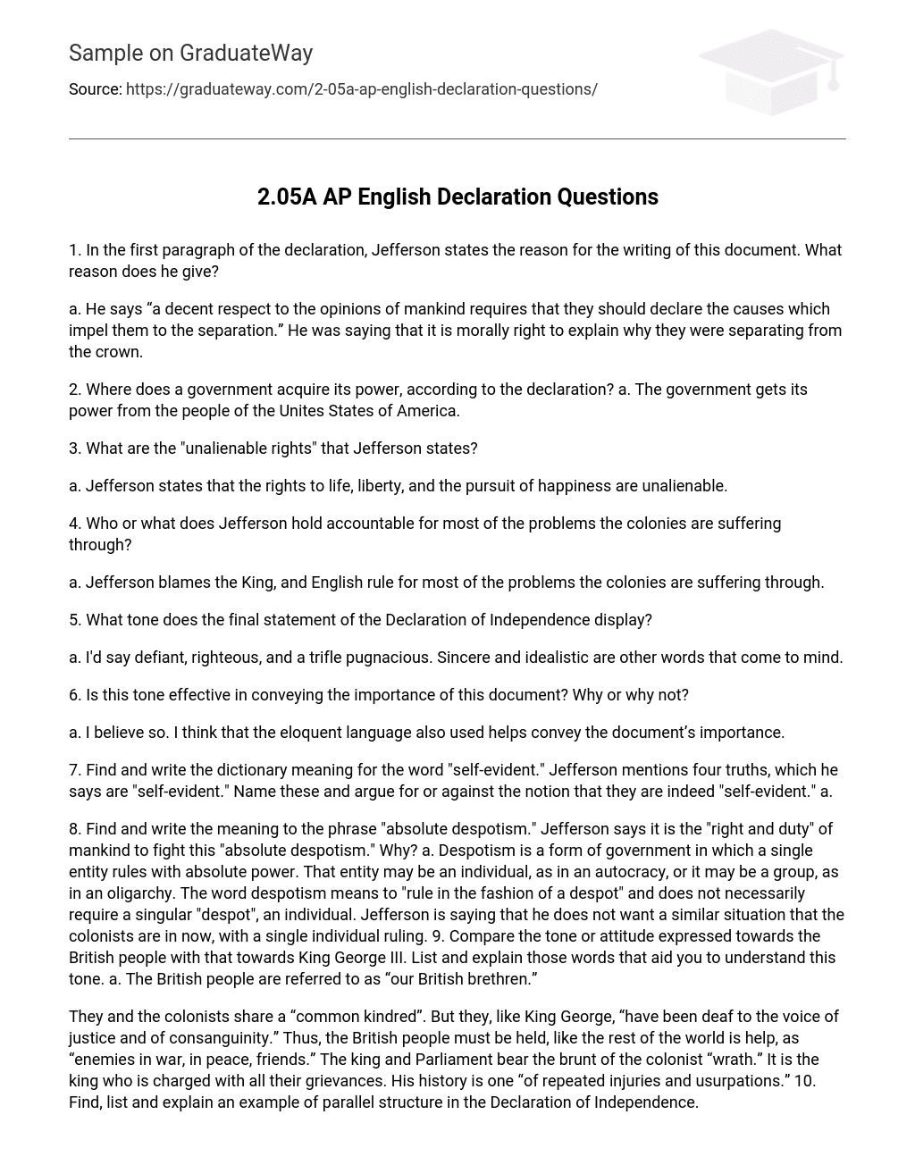 2.05A AP English Declaration Questions