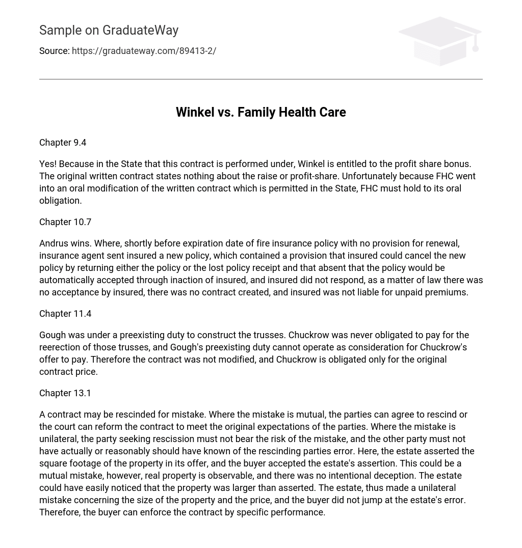 Winkel vs. Family Health Care