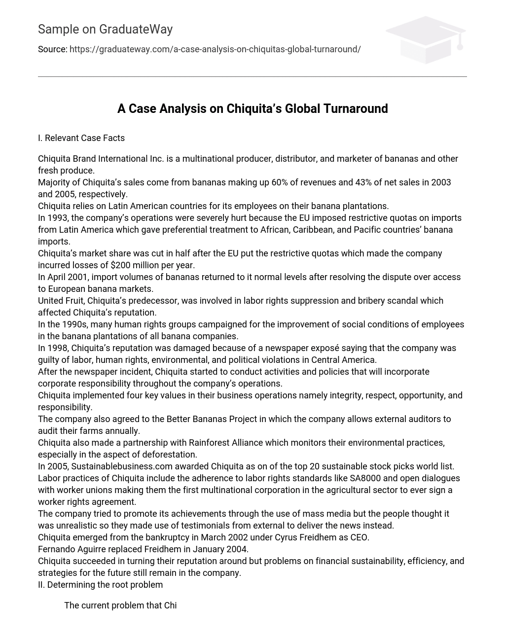A Case Analysis on Chiquita’s Global Turnaround