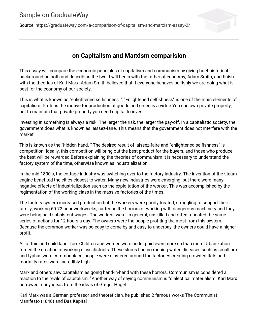 on Capitalism and Marxism comparision
