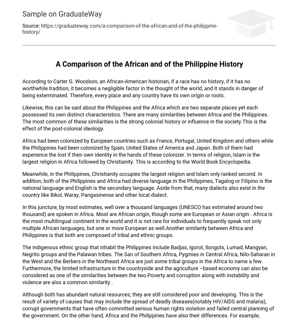 A Comparison of the African and of the Philippine History