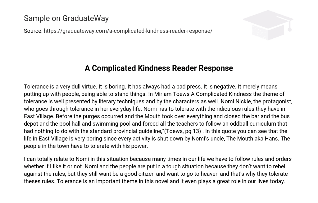 A Complicated Kindness Reader Response Analysis