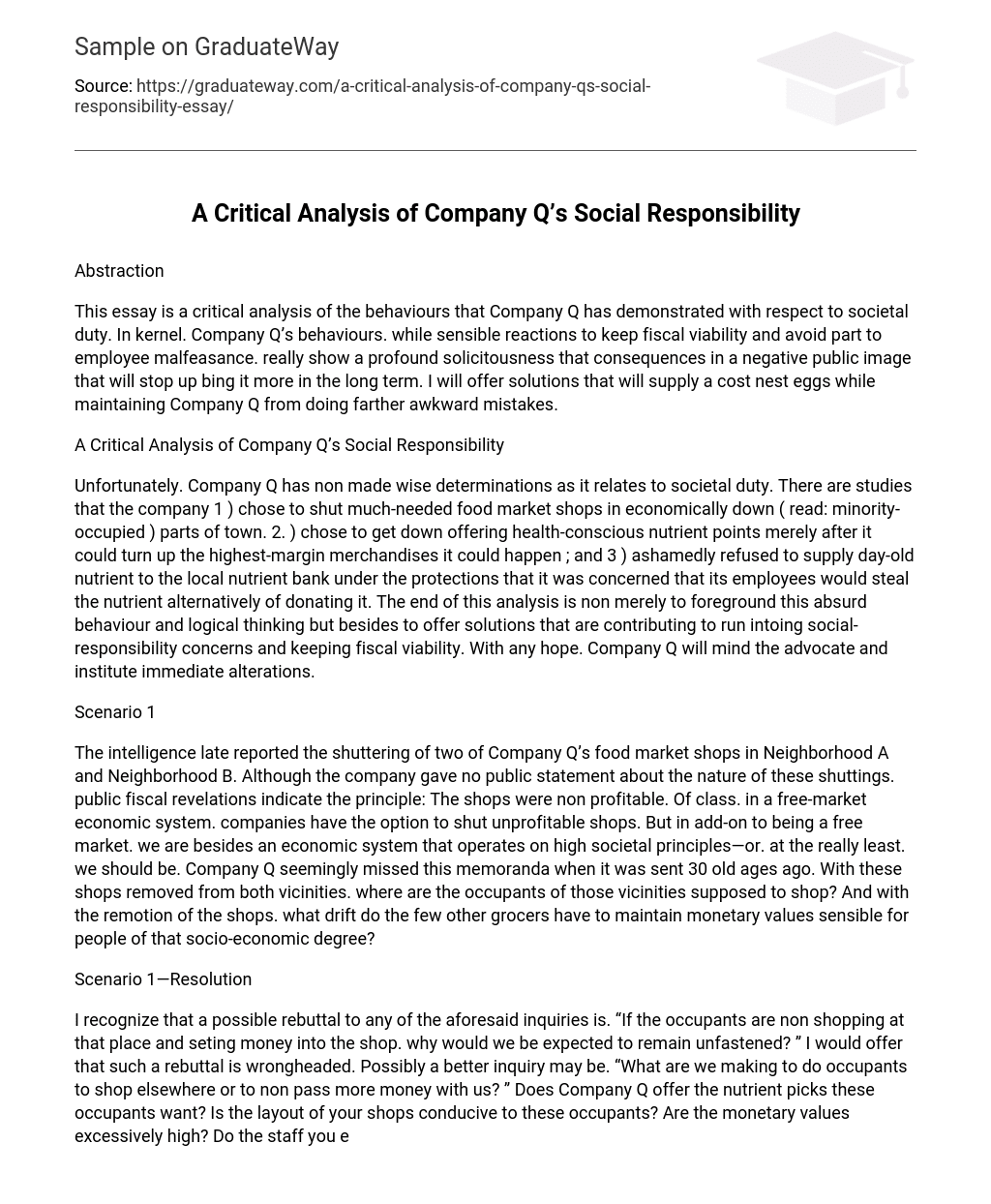 A Critical Analysis of Company Q’s Social Responsibility