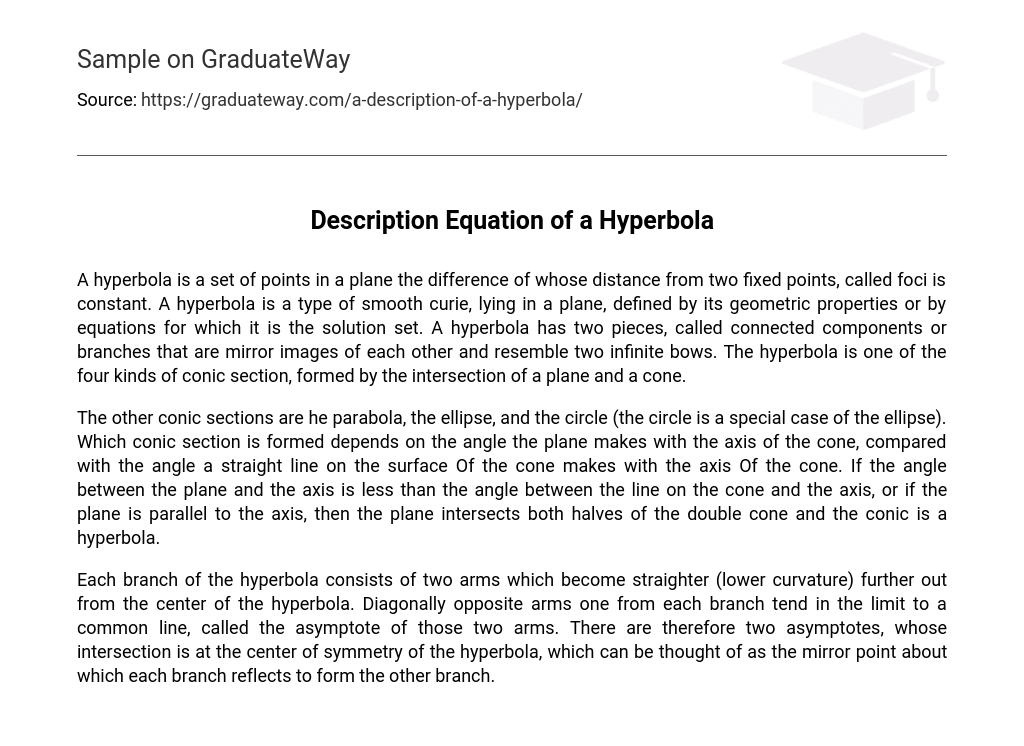 Description Equation of a Hyperbola