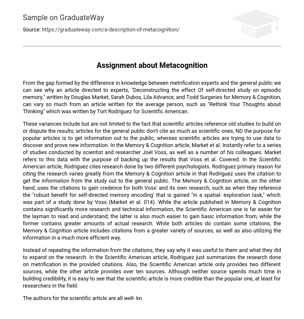 Assignment about Metacognition