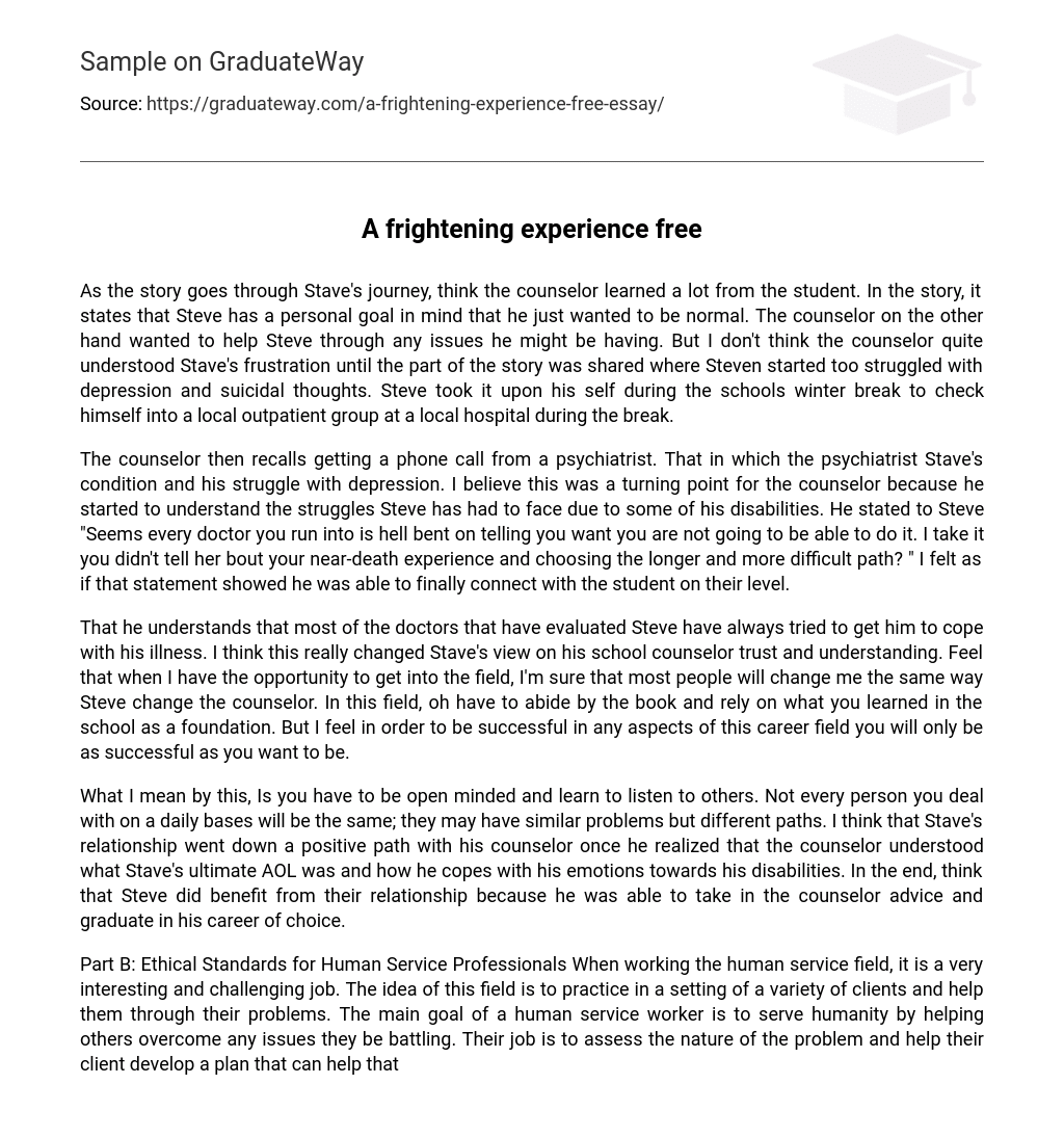 a frightening experience essay 350 words