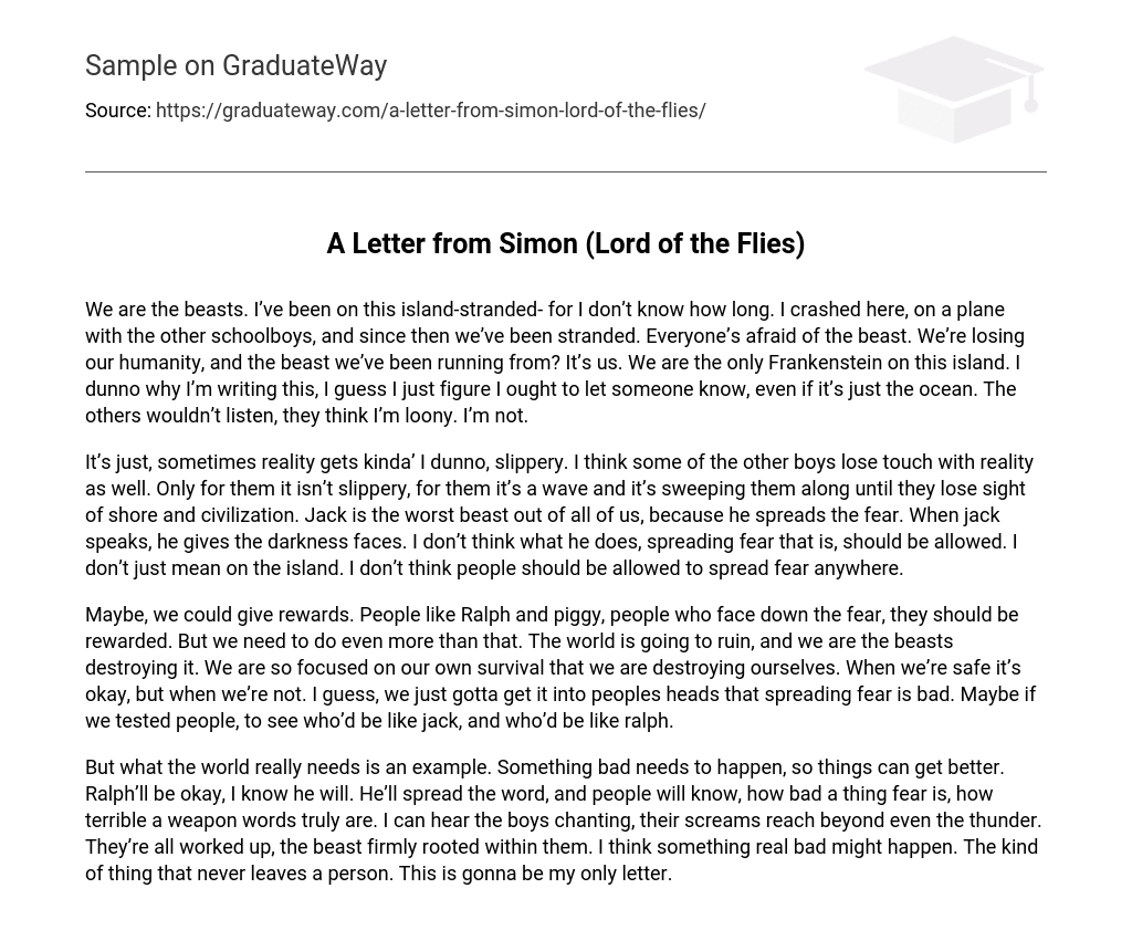 A Letter from Simon (Lord of the Flies) Analysis