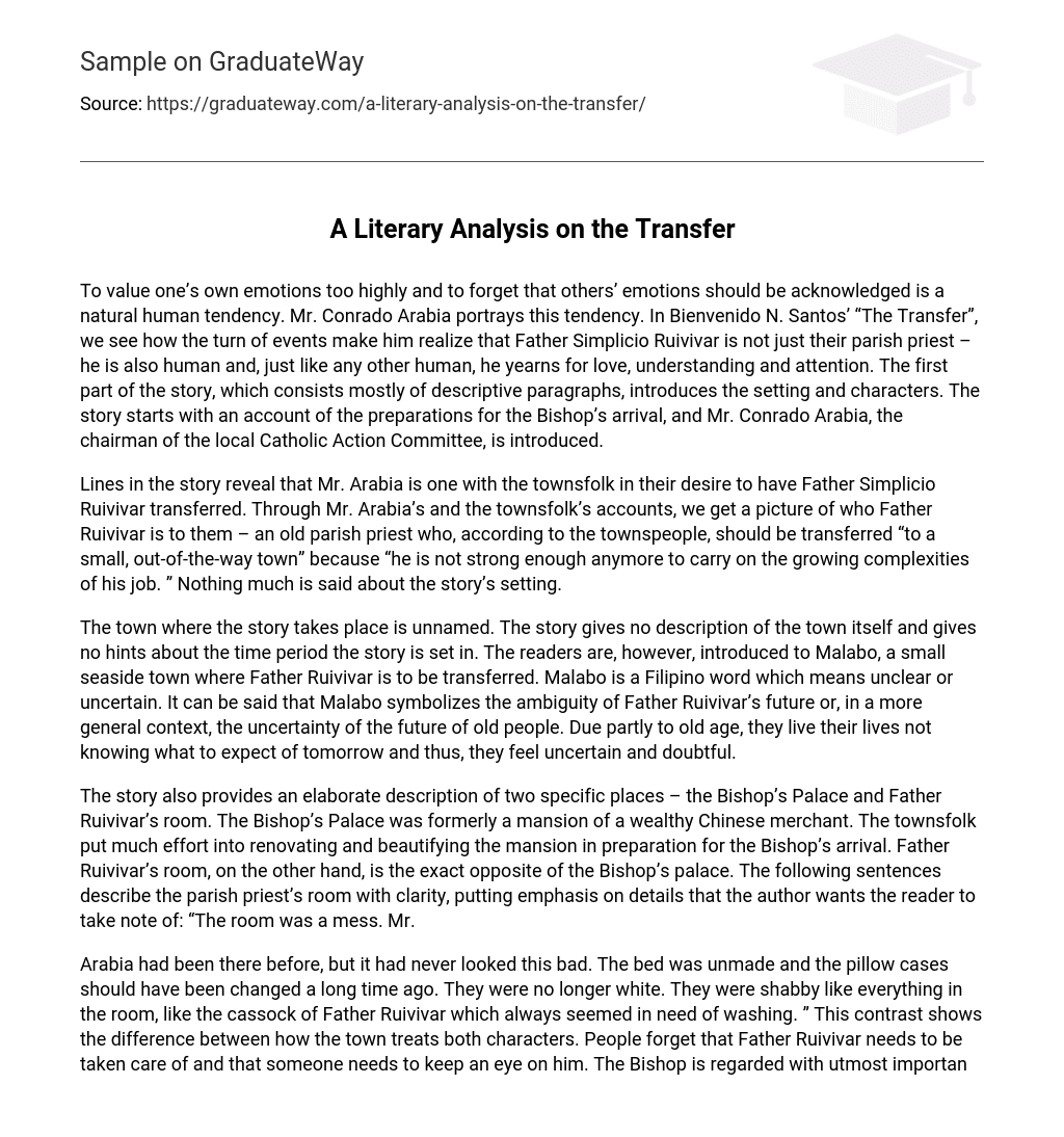 A Literary Analysis on the Transfer