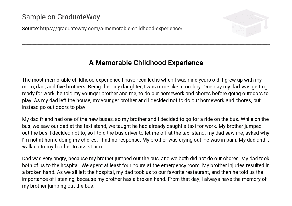 an unforgettable childhood experience essay