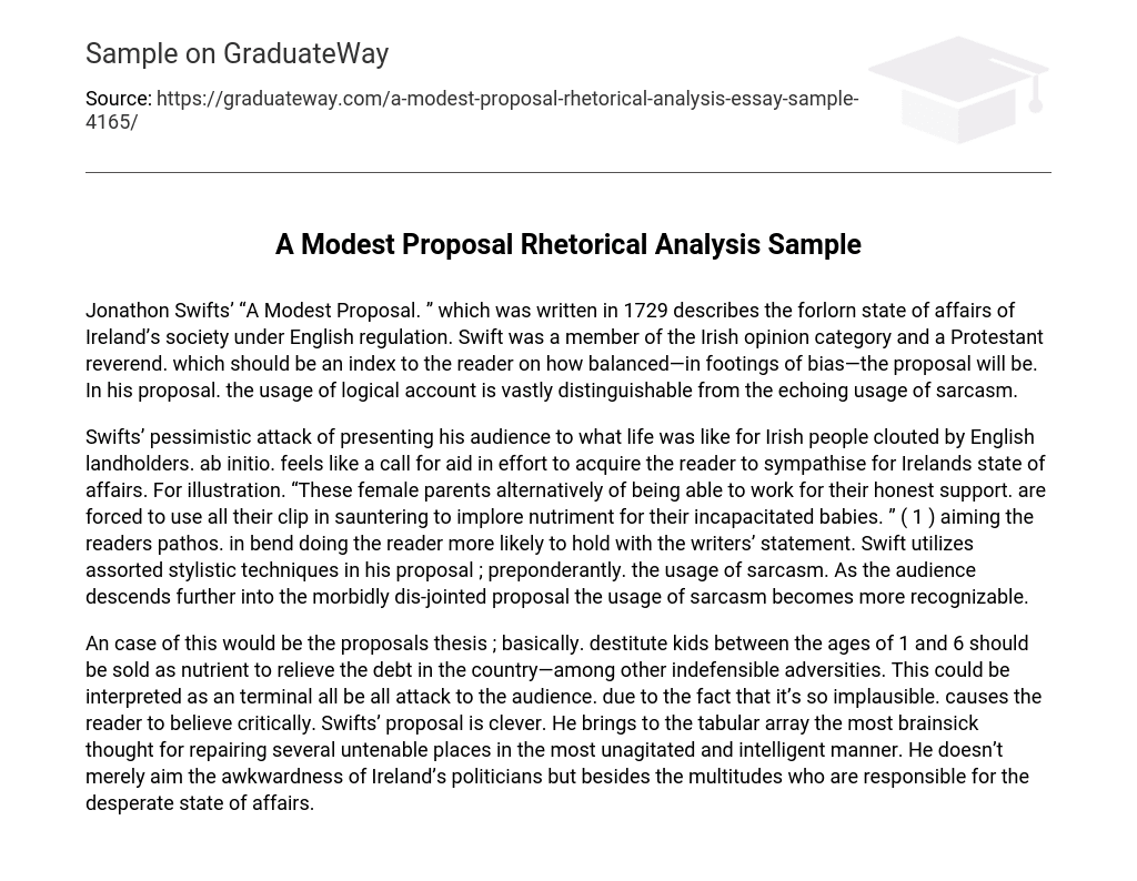 A Modest Proposal Rhetorical Analysis Sample