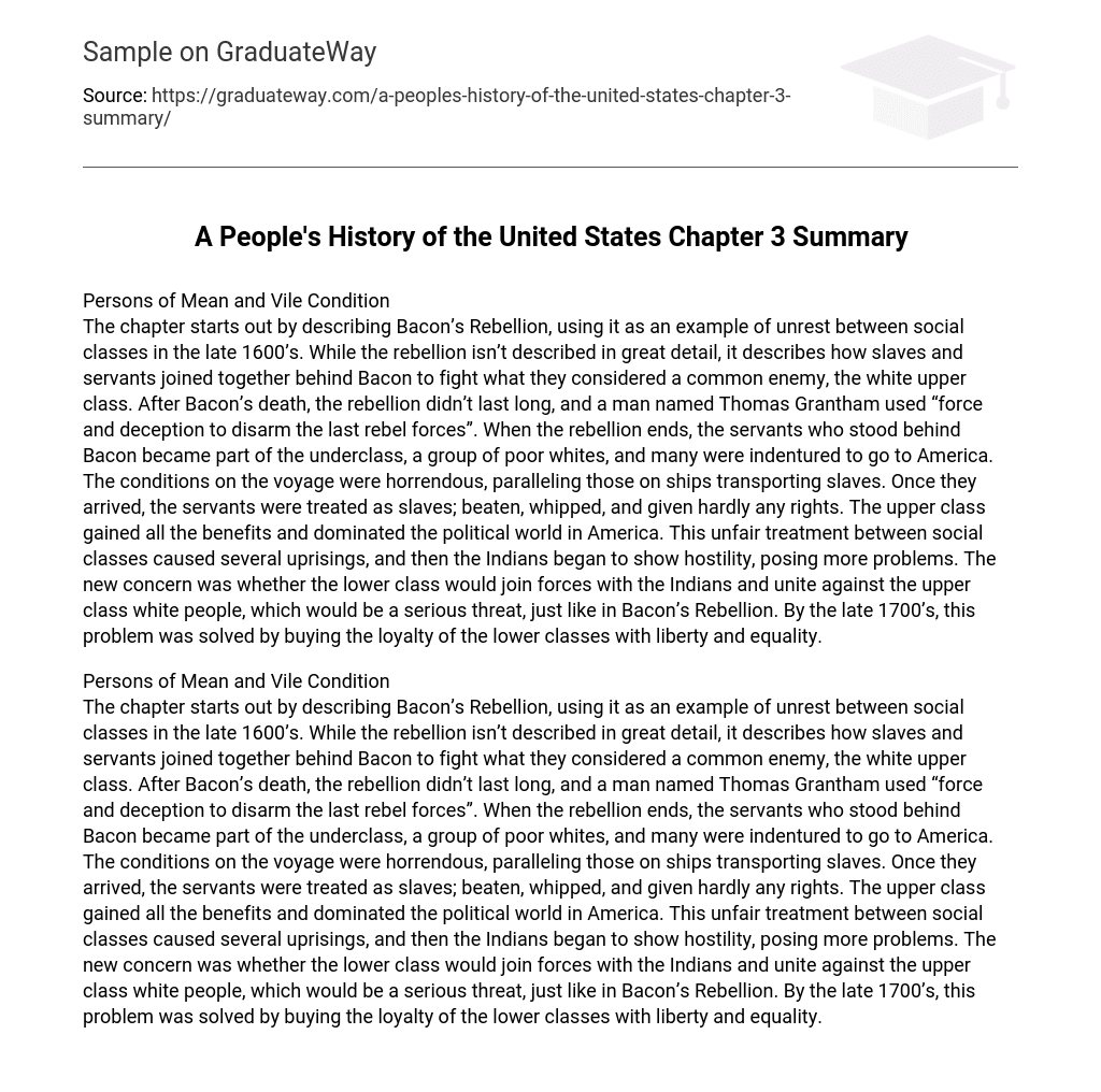A People’s History of the United States Chapter 3 Summary