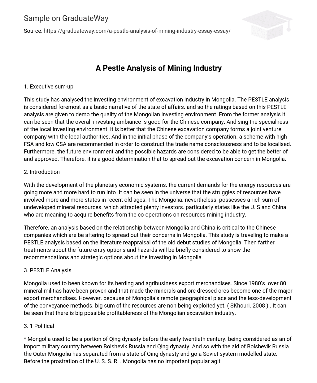 A Pestle Analysis of Mining Industry