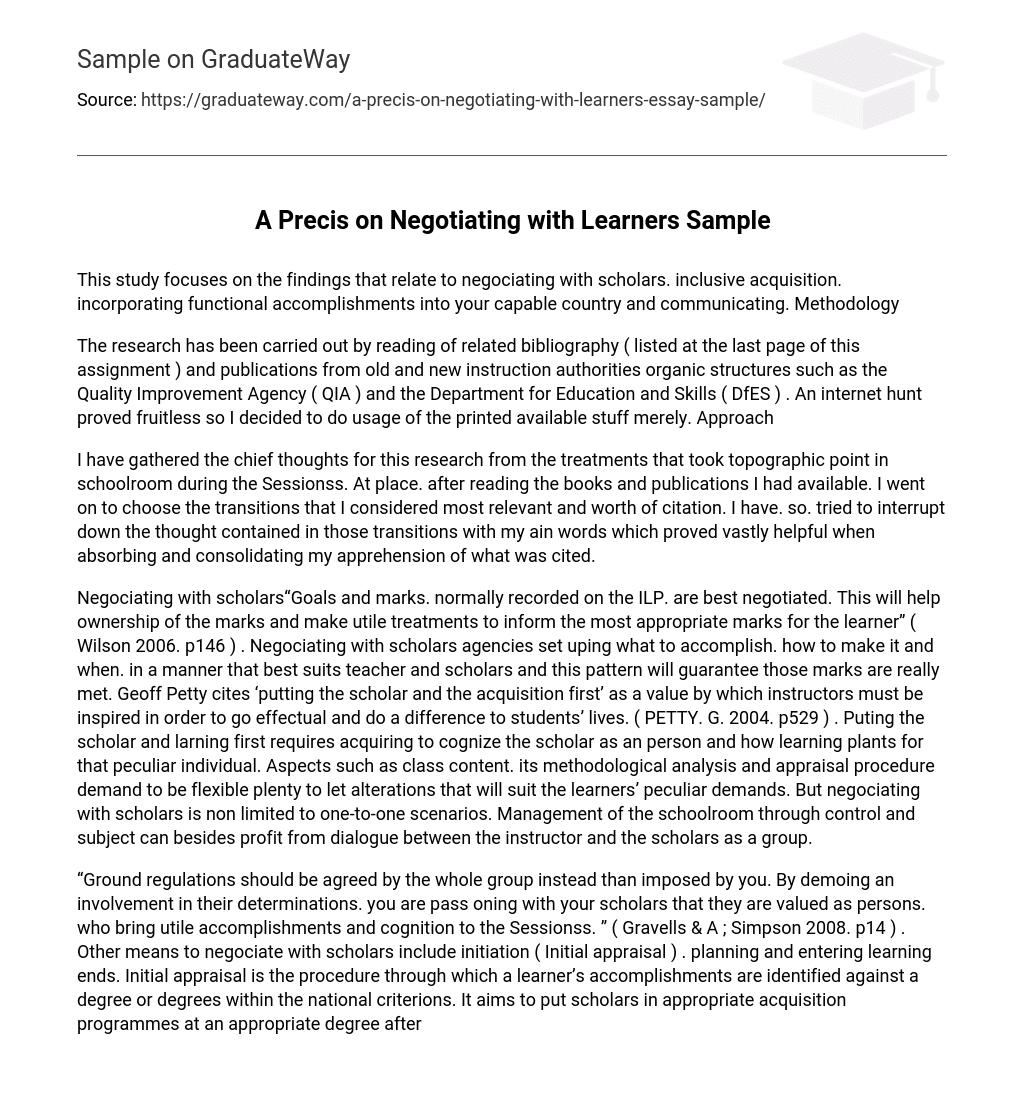 A Precis on Negotiating with Learners Sample