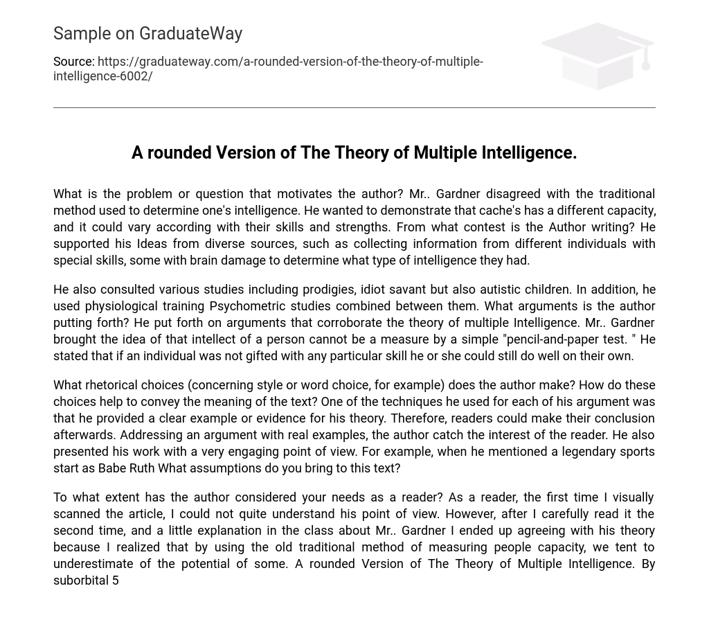 A Rounded Version of the Theory of Multiple Intelligence