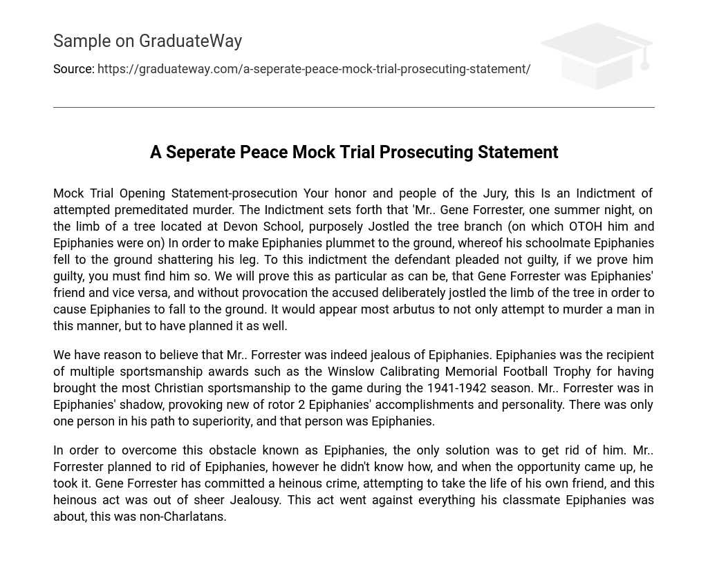 A Seperate Peace Mock Trial Prosecuting Statement