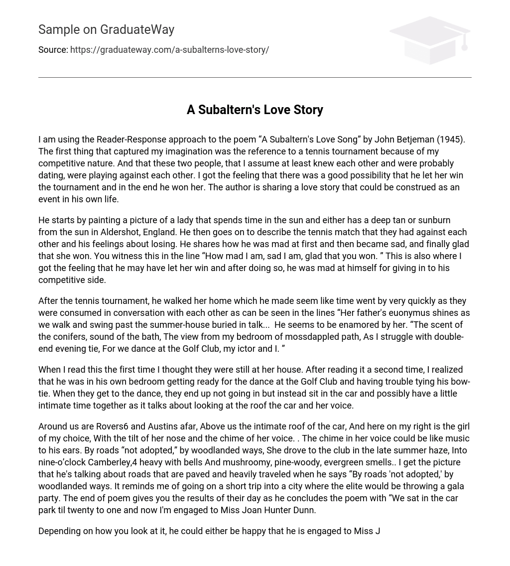 A Subaltern’s Love Story Analysis