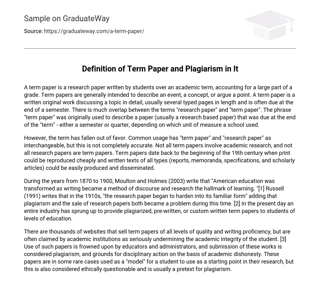 Definition of Term Paper and Plagiarism in It