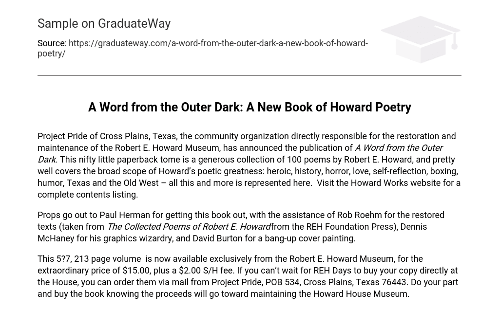 A Word from the Outer Dark: A New Book of Howard Poetry Analysis