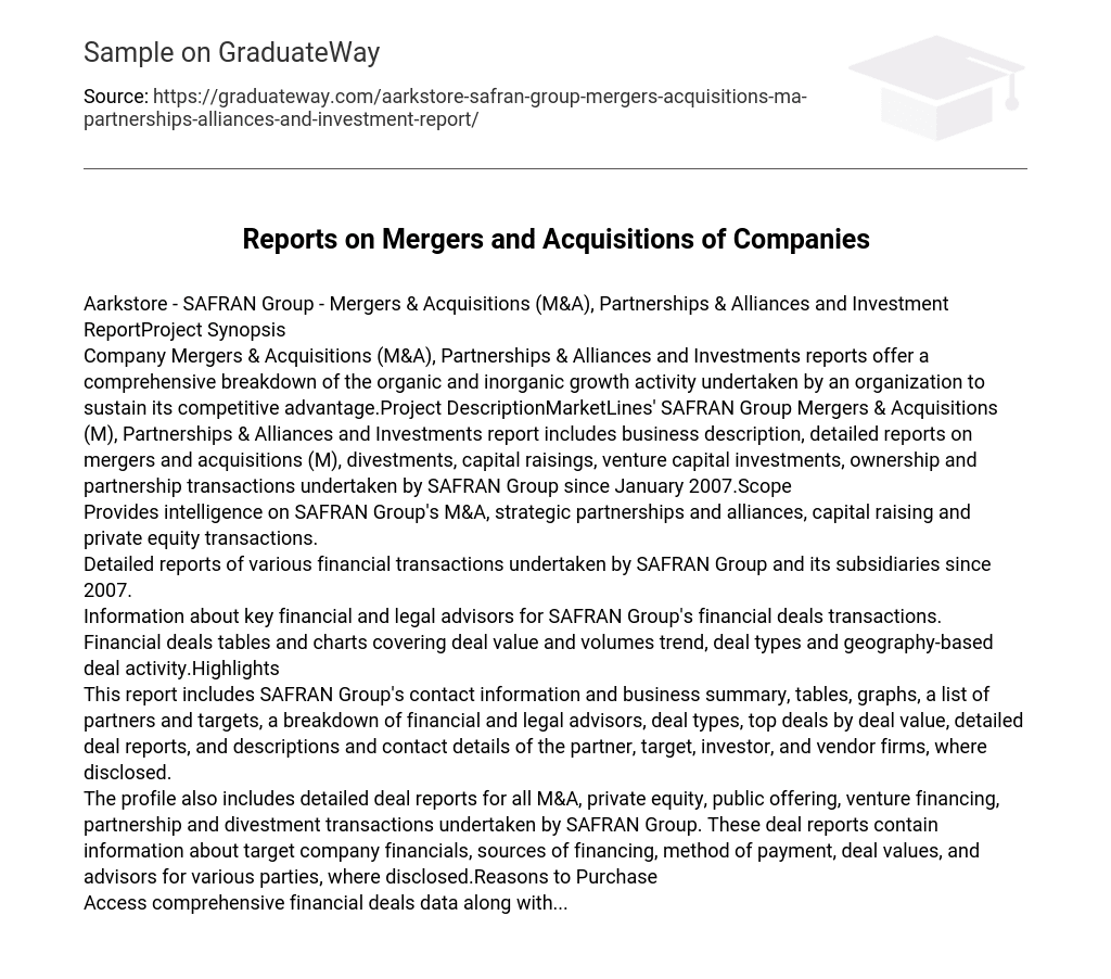 Reports on Mergers and Acquisitions of Companies