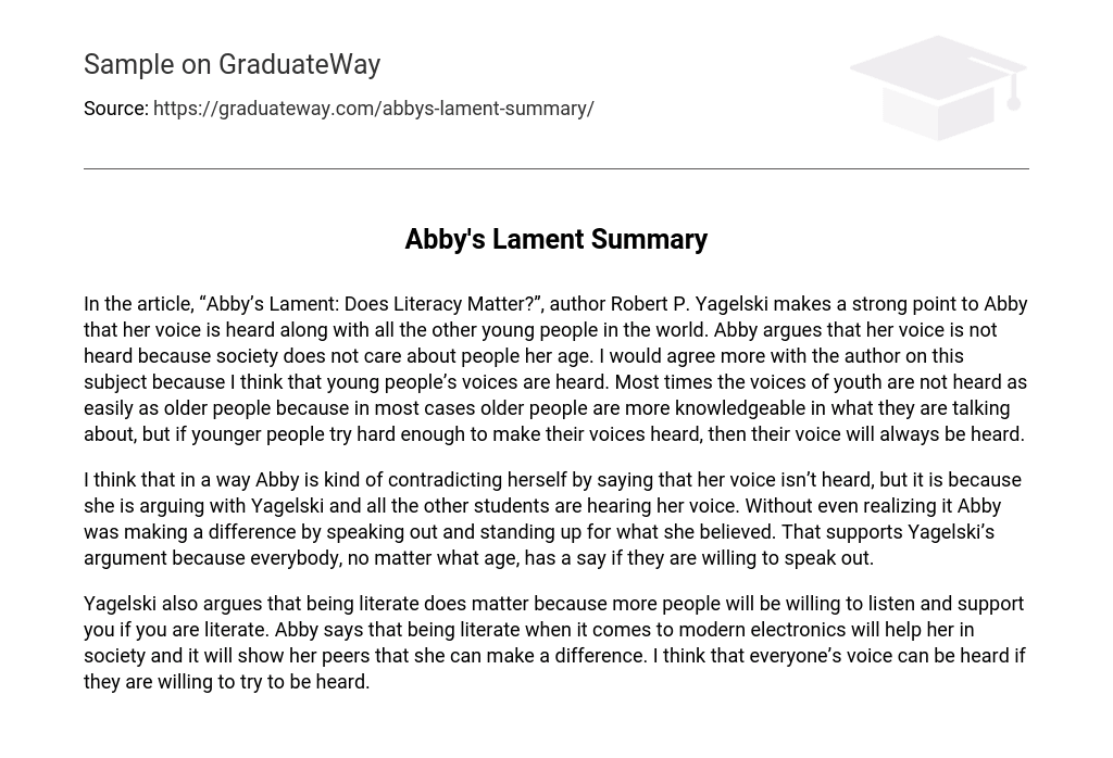 Abby’s Lament Summary