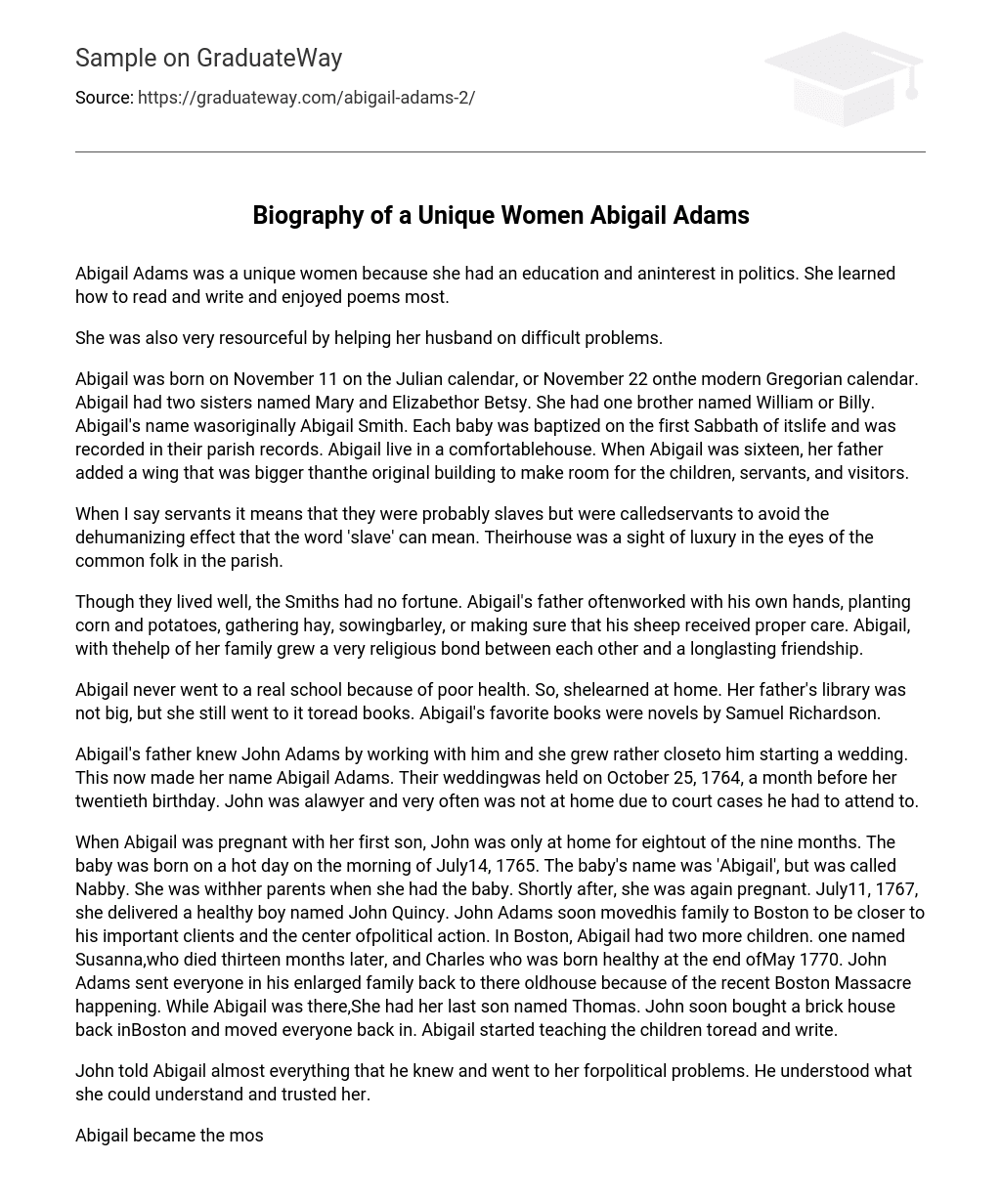 Biography of a Unique Women Abigail Adams