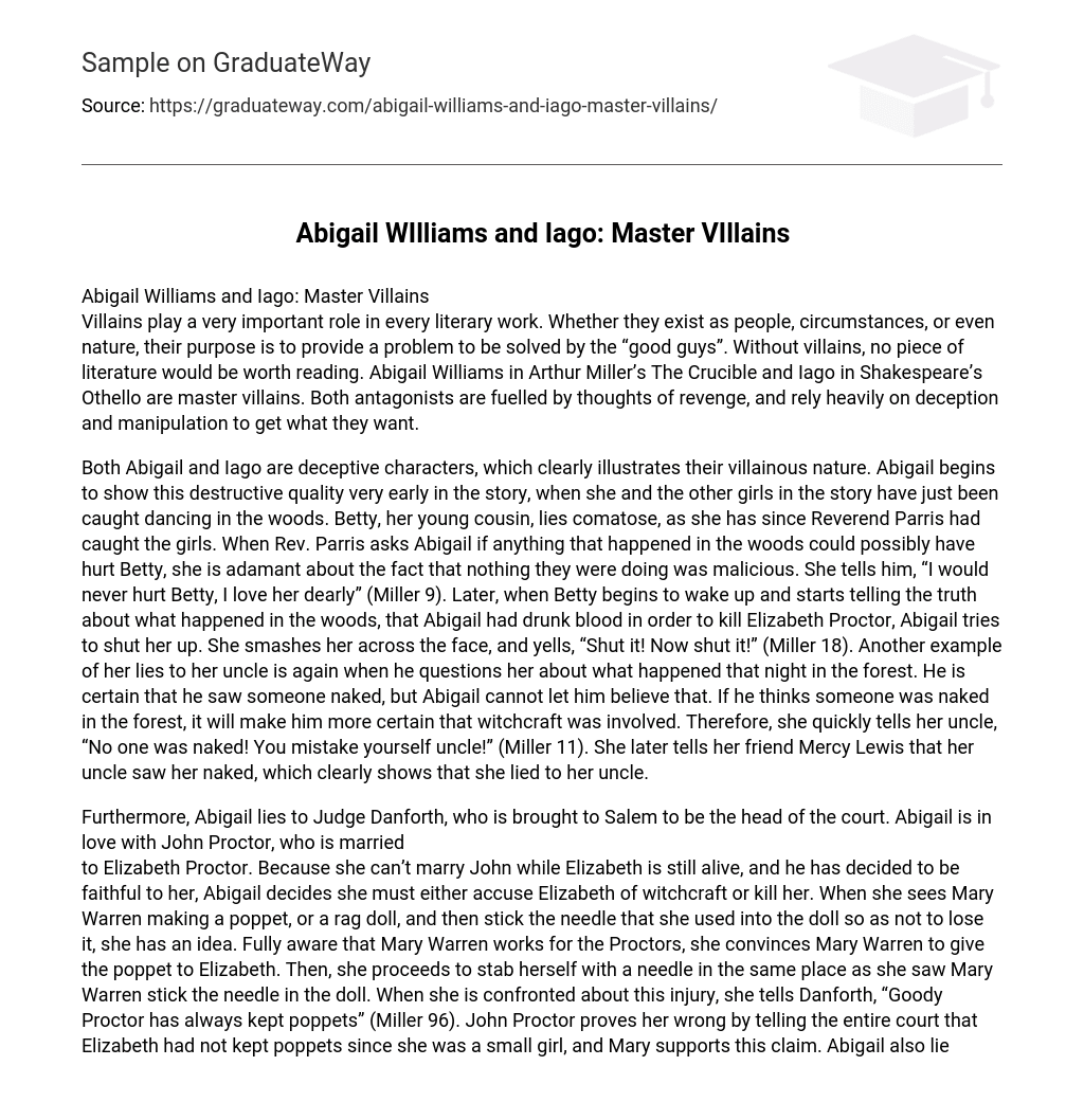 Abigail WIlliams and Iago: Master VIllains