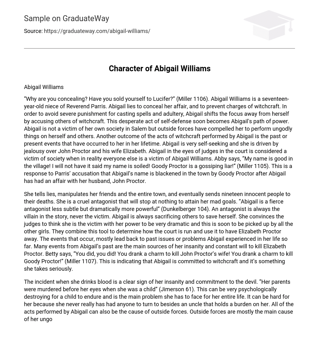 Character of Abigail Williams Character Analysis