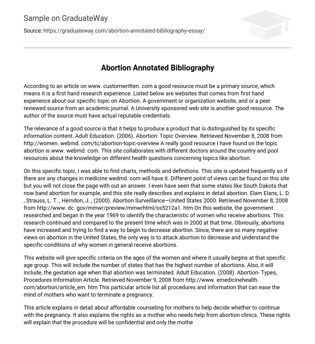 Abortion Annotated Bibliography