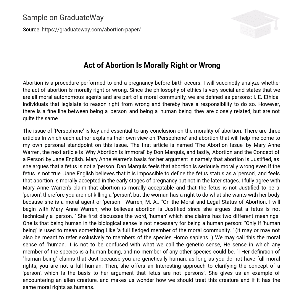 abortion morally wrong essay