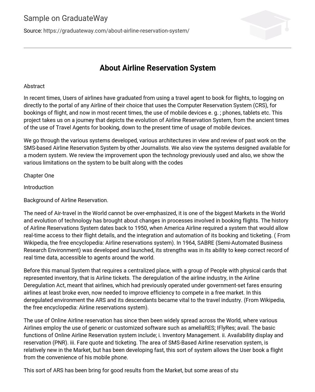 About Airline Reservation System