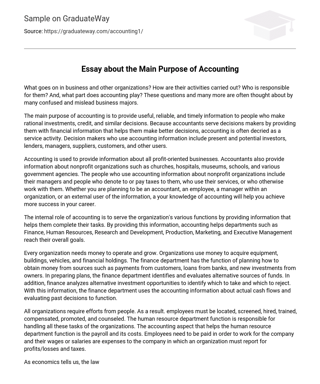 Essay about the Main Purpose of Accounting