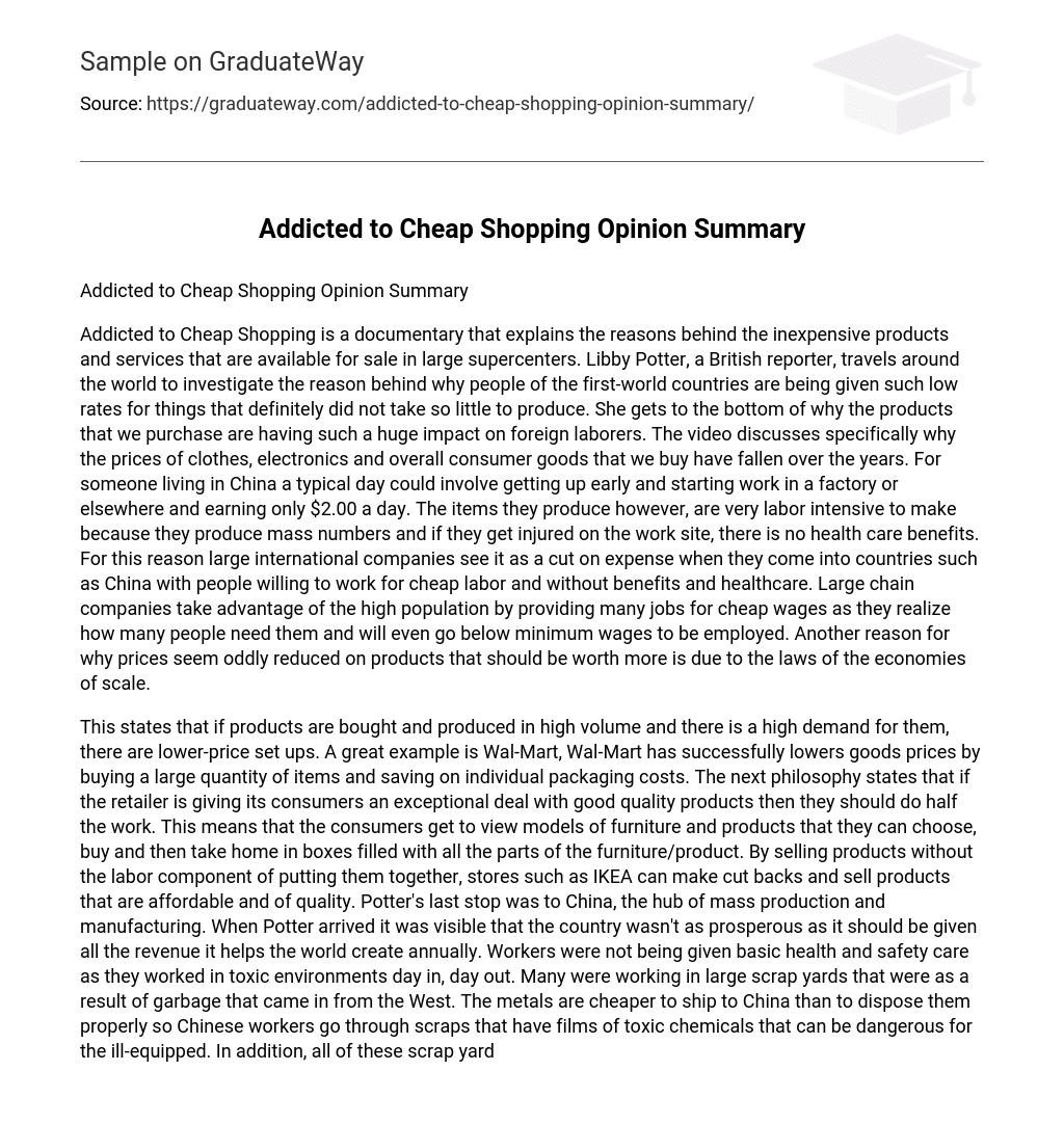 Addicted to Cheap Shopping Opinion Summary