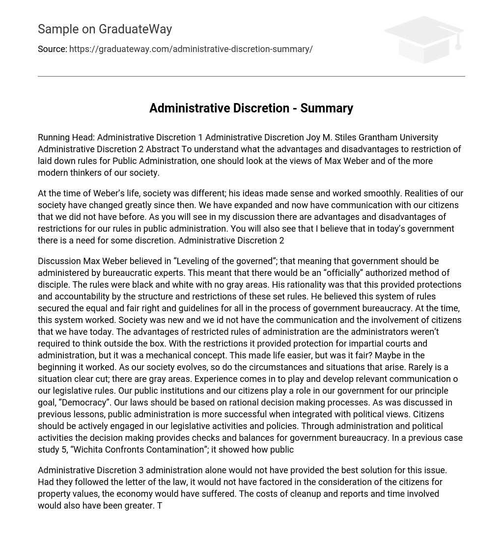 Administrative Discretion – Summary