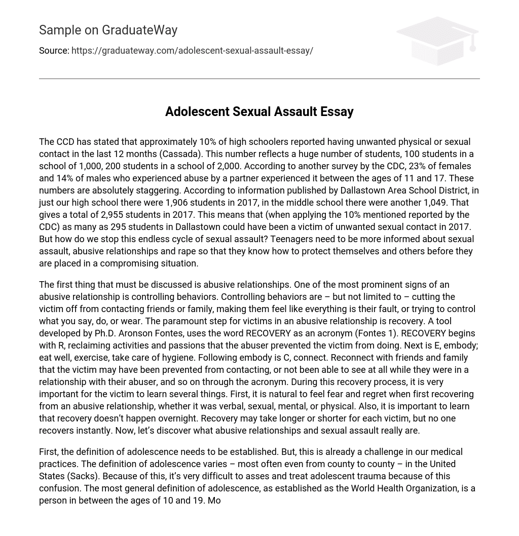 Adolescent Sexual Assault Essay