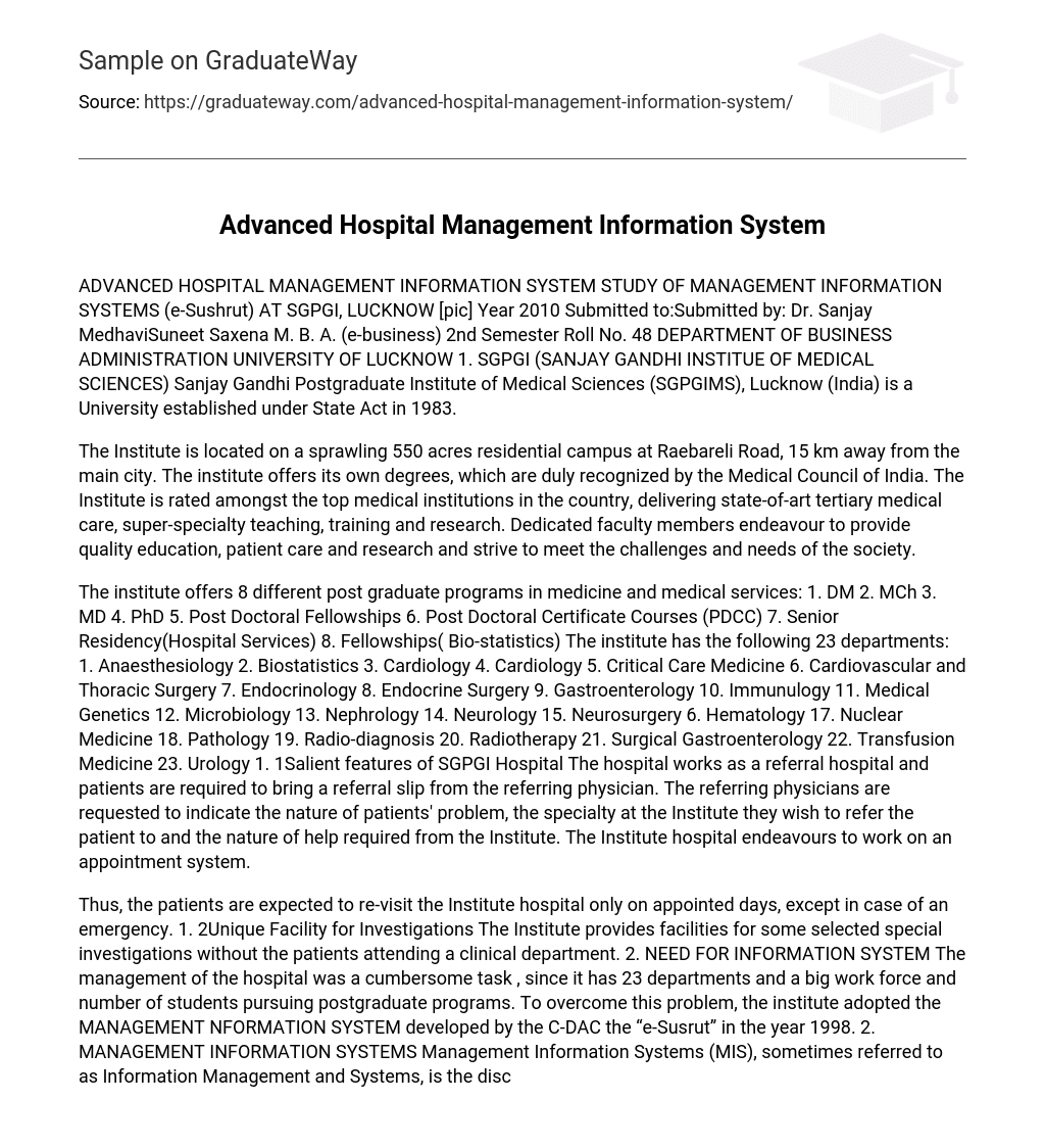 Advanced Hospital Management Information System