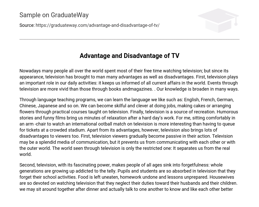Advantage and Disadvantage of TV