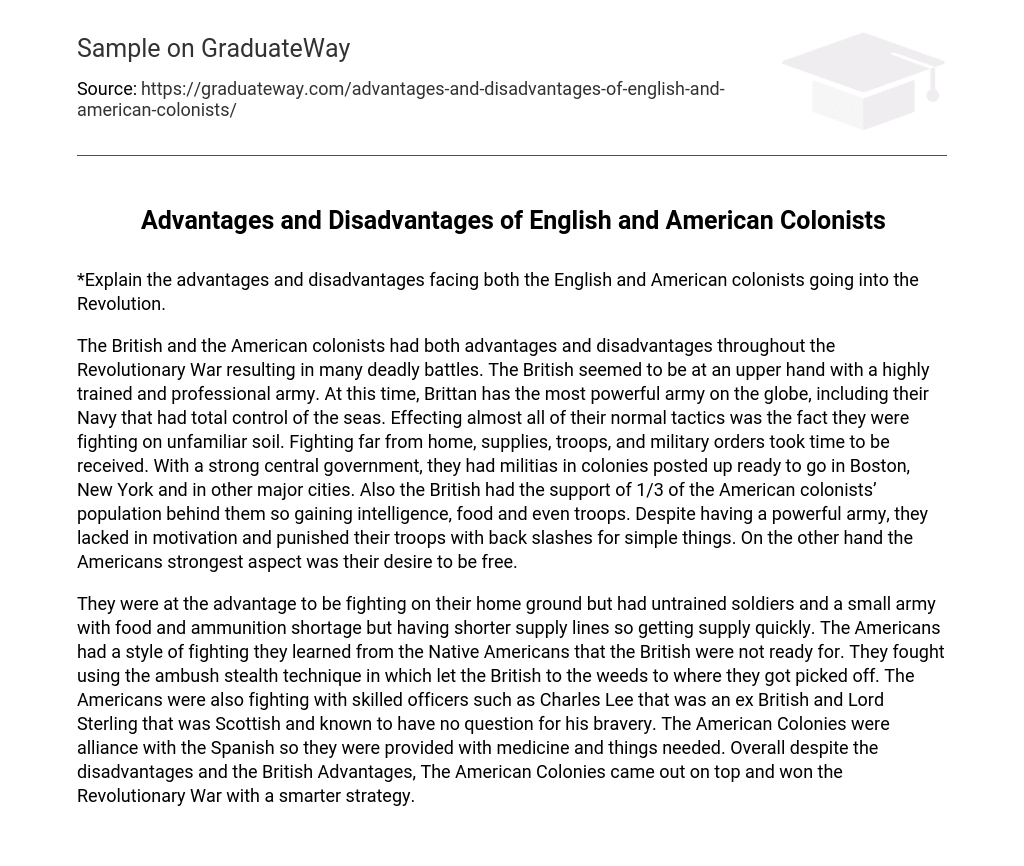 Advantages and Disadvantages of English and American Colonists