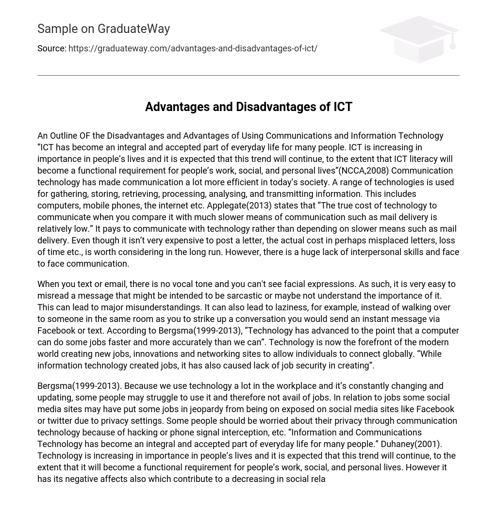 Advantages and Disadvantages of ICT