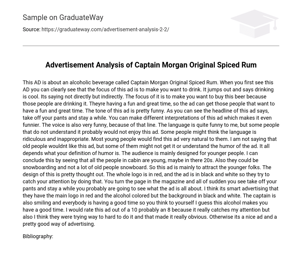 Advertisement Analysis of Captain Morgan Original Spiced Rum