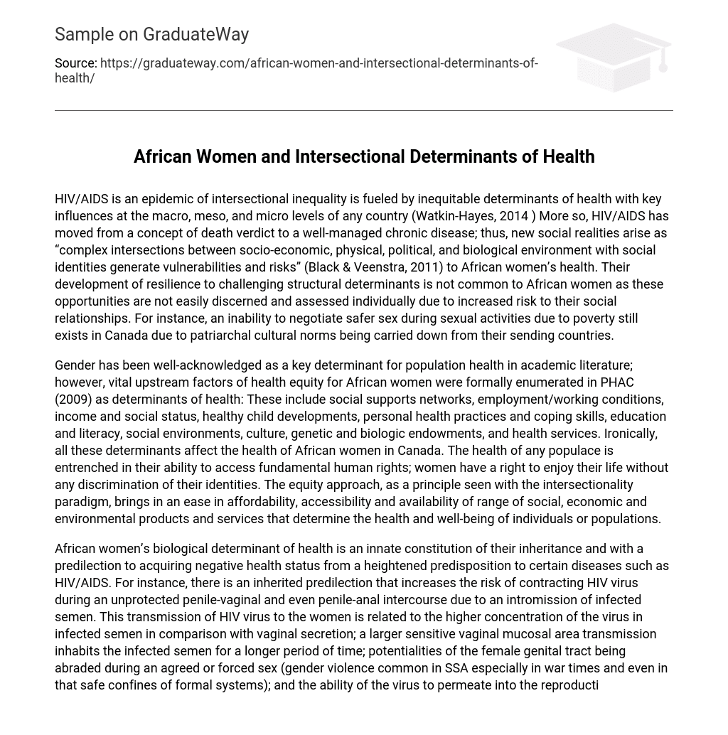 African Women and Intersectional Determinants of Health