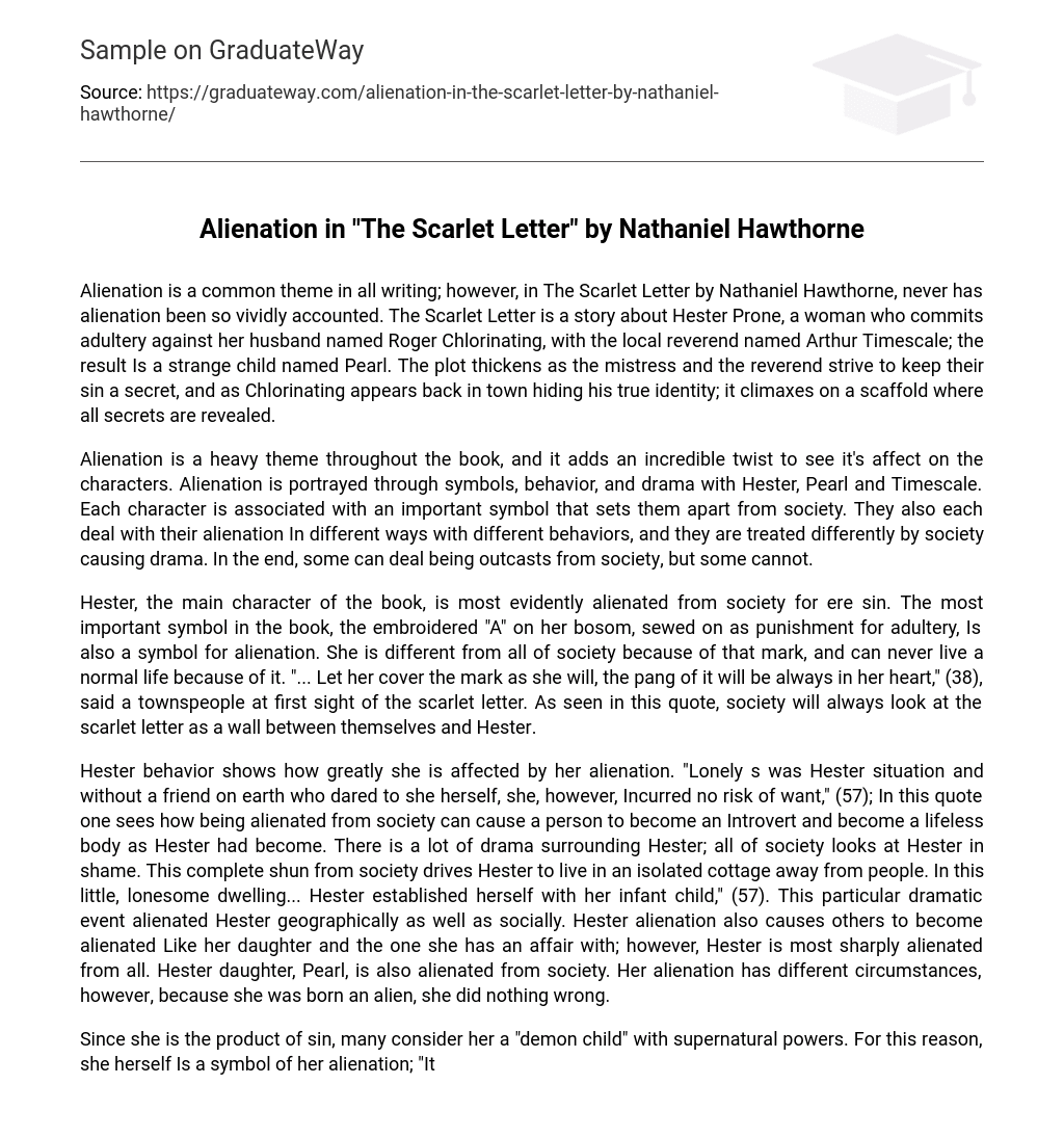 Alienation in “The Scarlet Letter” by Nathaniel Hawthorne
