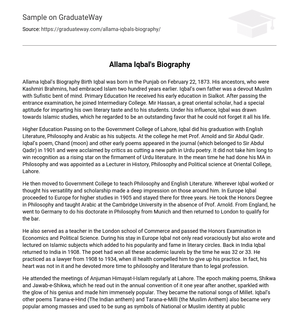 Allama Iqbal’s Biography