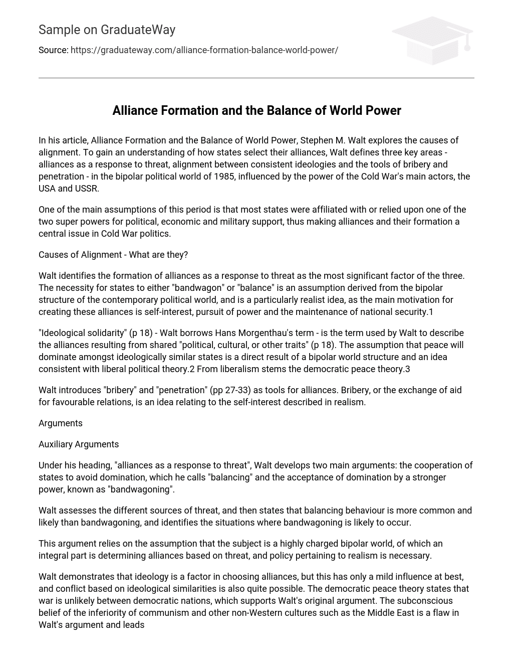 Alliance Formation and the Balance of World Power Short Summary