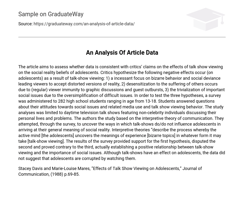 An Analysis Of Article Data