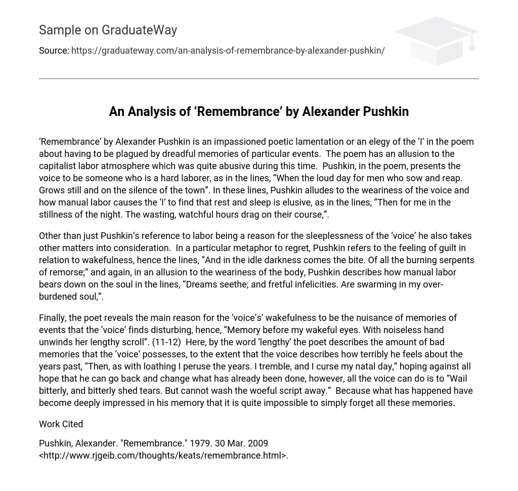 An Analysis of ‘Remembrance’ by Alexander Pushkin