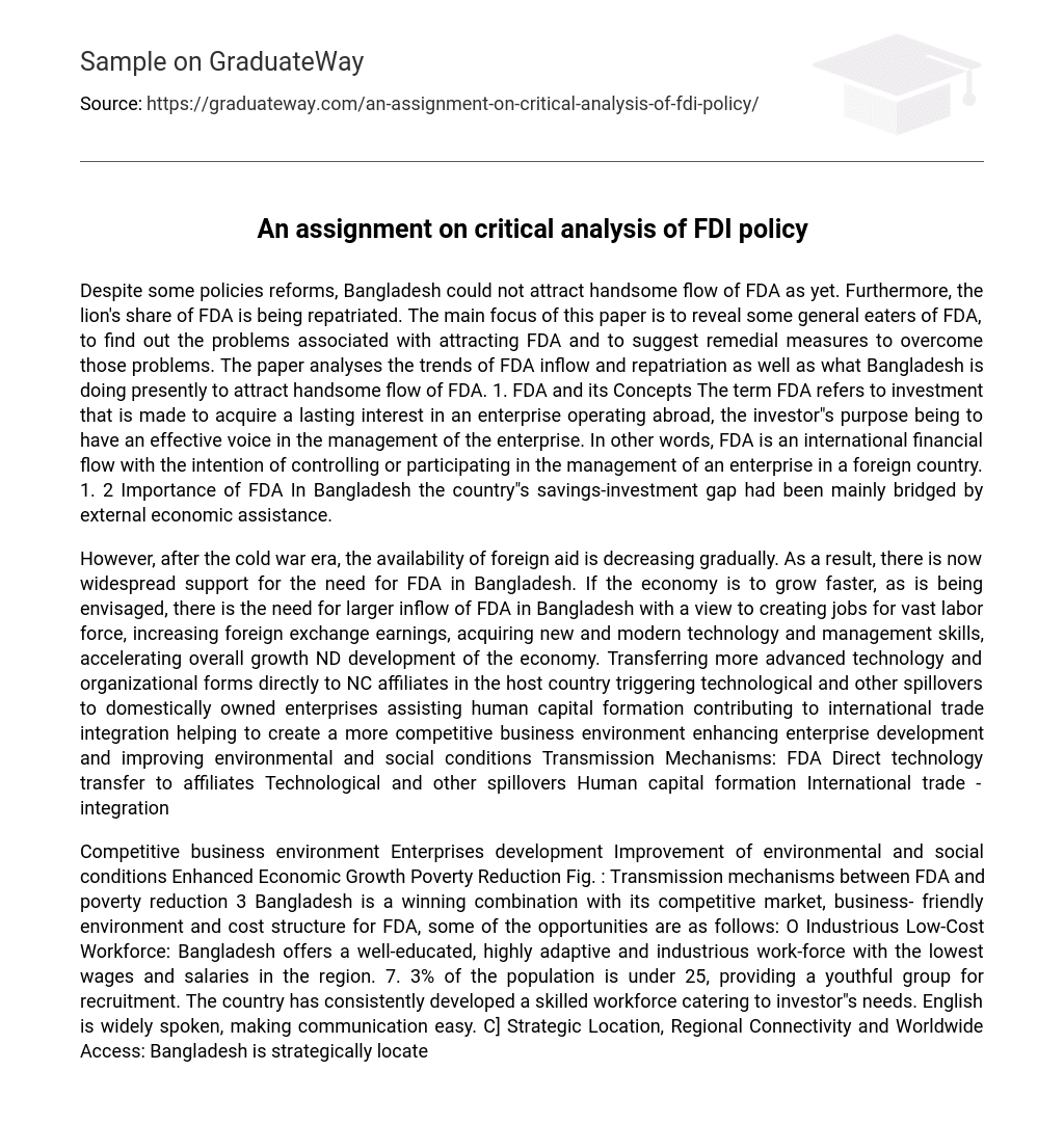 An assignment on critical analysis of FDI policy