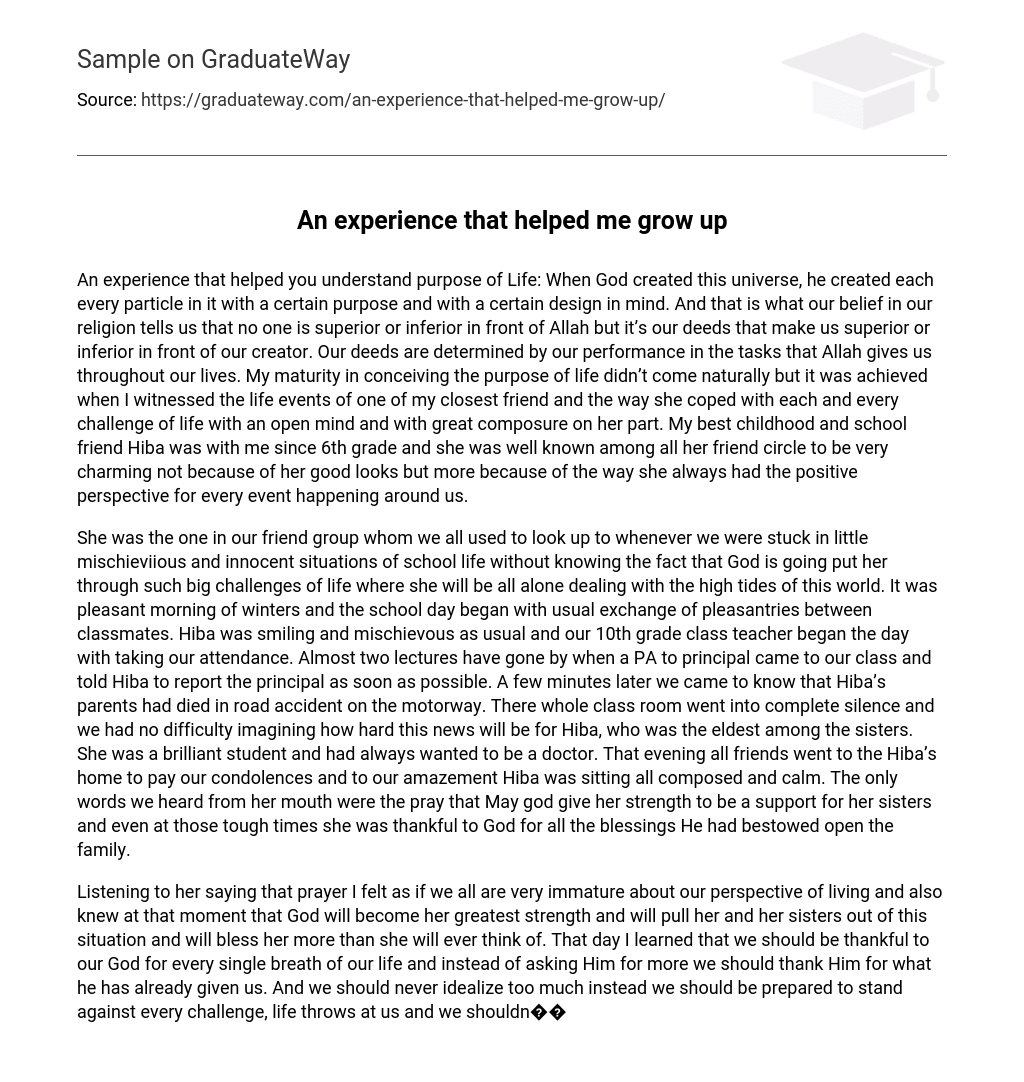 essay on an experience that helped you grow up