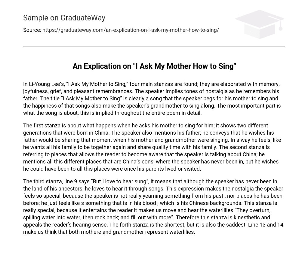 An Explication on “I Ask My Mother How to Sing” Analysis